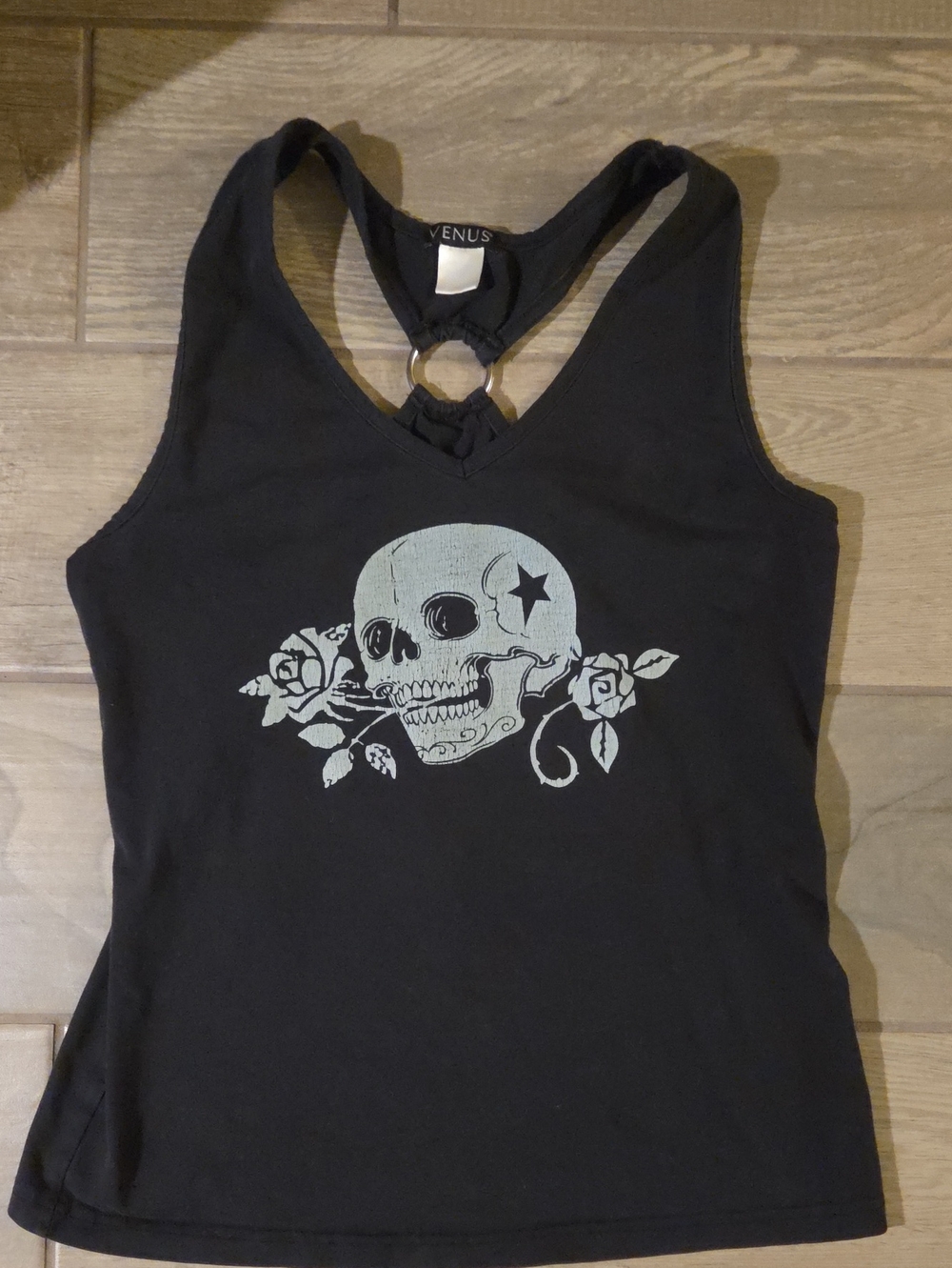 VENUS Black Skull & Rose Racerback Tank Top Y2K